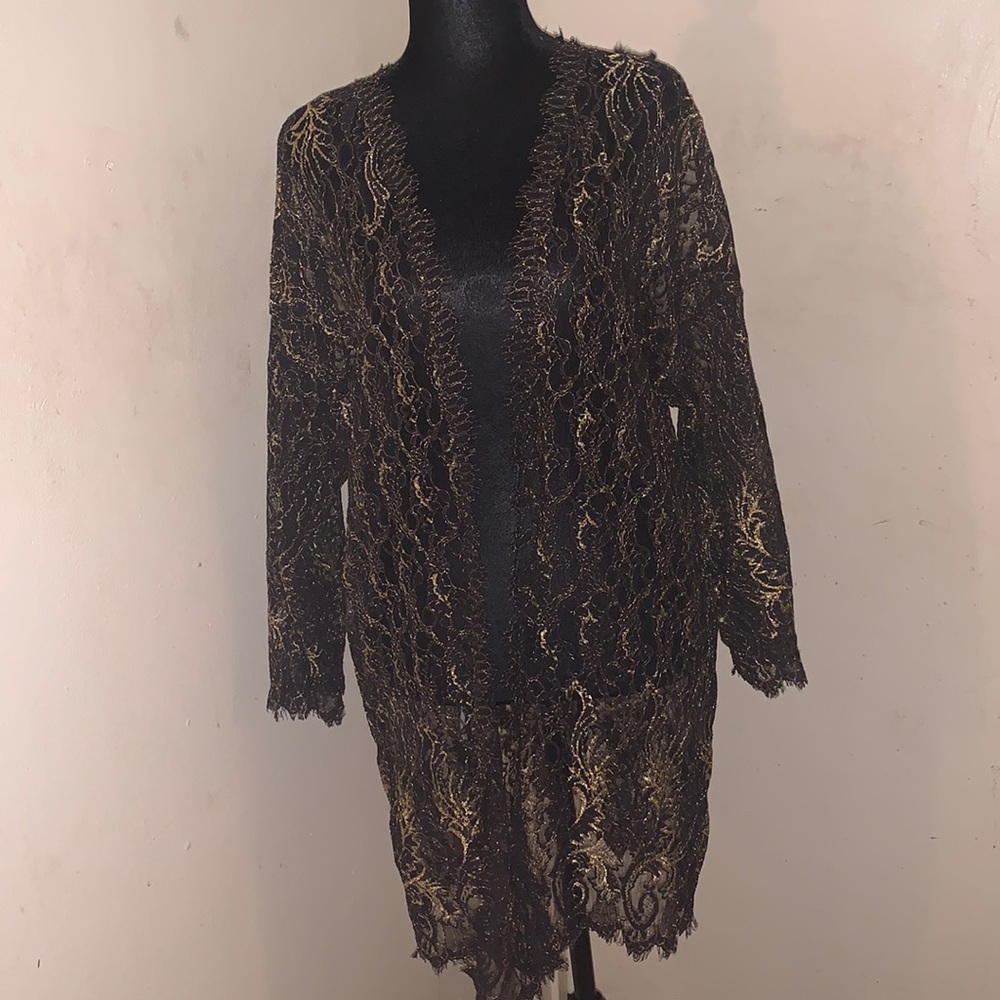Victoria Secret Collection Black/Gold  lace robe